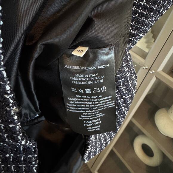 Alessandra Rich Tweed Mini Dress NEW Sequin Checked Dark Navy Sleeveless NWT 40 - Picture 7 of 7